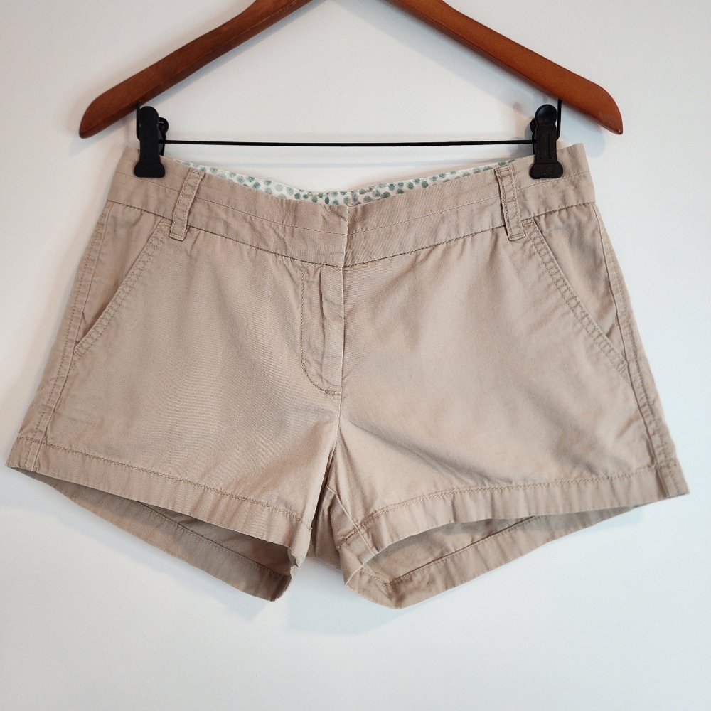 J Crew Womens 4 Cotton Chino Shorts Flat Front Beige